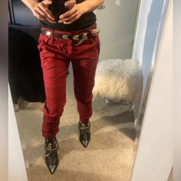 L.A.M.B. Gwen Stefani Plaid Y2K Punk Rock Pants black red skinny low rise - Picture 2 of 16